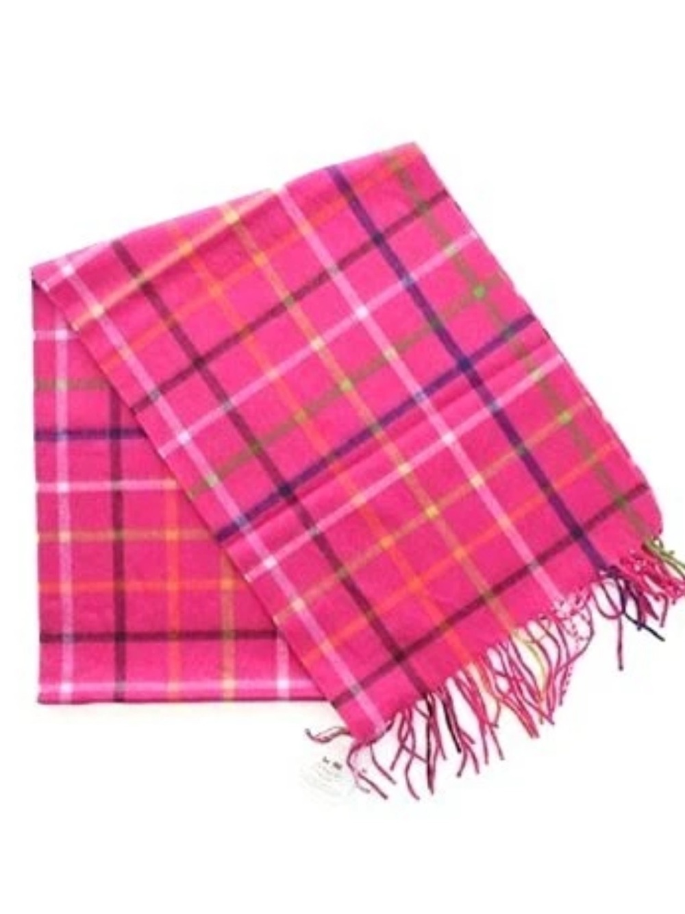 Coach legacy cashmere fringe plaid scarf PINK neck wrap - Picture 11 of 11